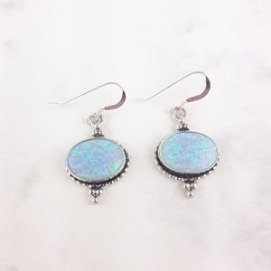 Blue opal sterling silver dangle earrings